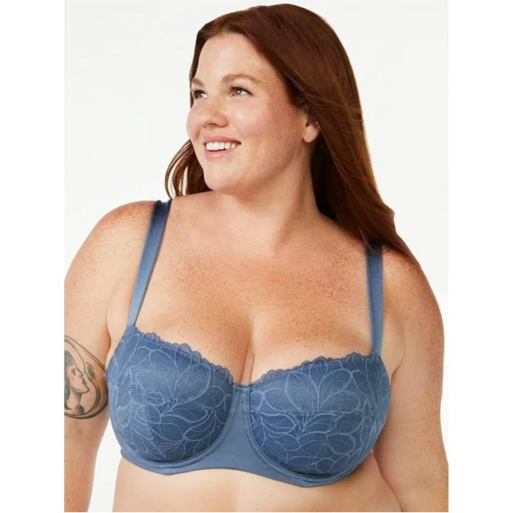 NWT JoySpun Blue Lace Balconette Underwire Bra 46DD